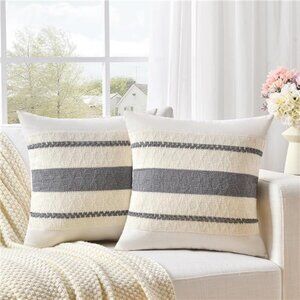 Fancy Homi Set of 2 Neutral Grey Farmhouse Decorative Throw Pillow Covers 18x18